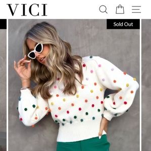 KNIT POM SWEATER - CREAM/MULTI